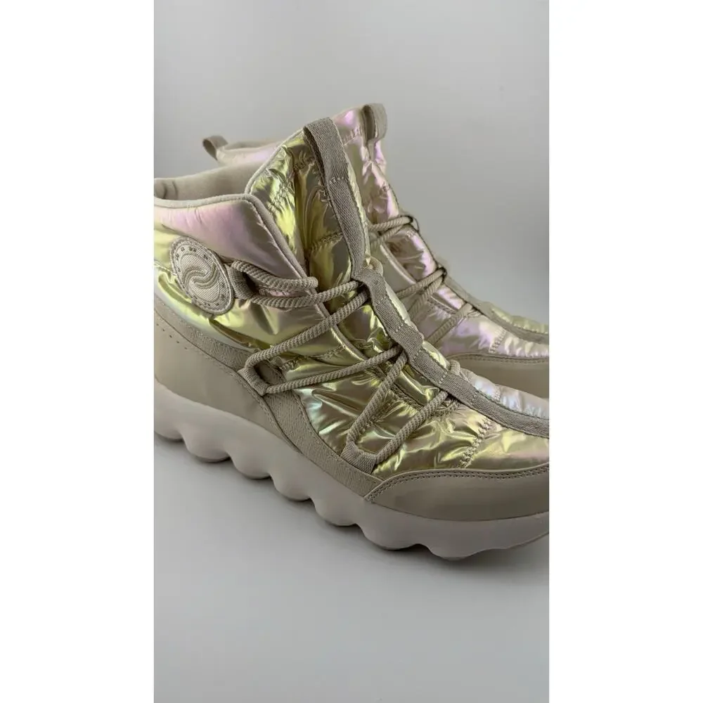 NWOB Ryka Women's Beige Iridescent Fabric Podflow Lace Up Boot Size 8.5M